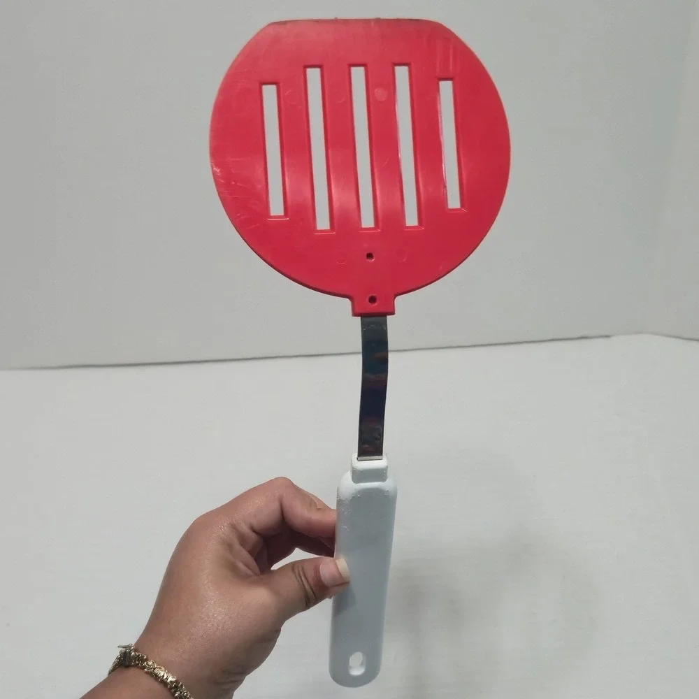 Vintage Robinson Stainless USA Red Slotted Spatula‎ Turner White Plastic Handle